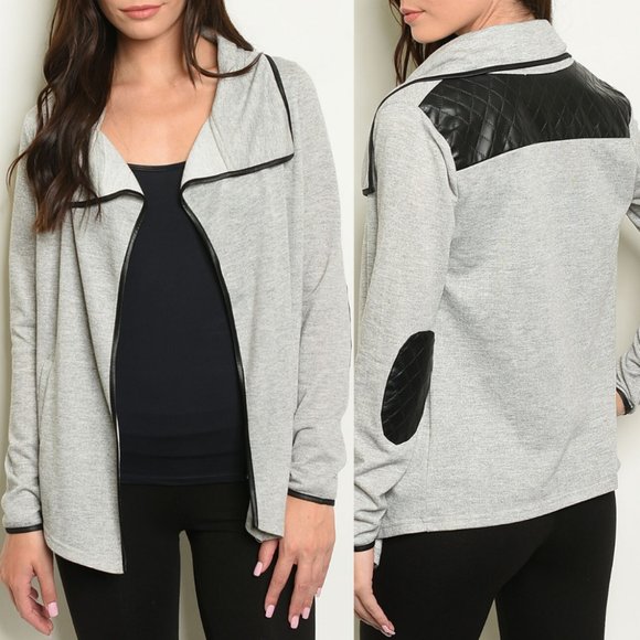 RolyPoly Jackets & Blazers - Grey Black Elbow Patch Open Front Jacket {RolyPoly